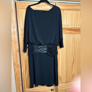 Jessica H Black Dolman Sleeve Dress with Belt Detail